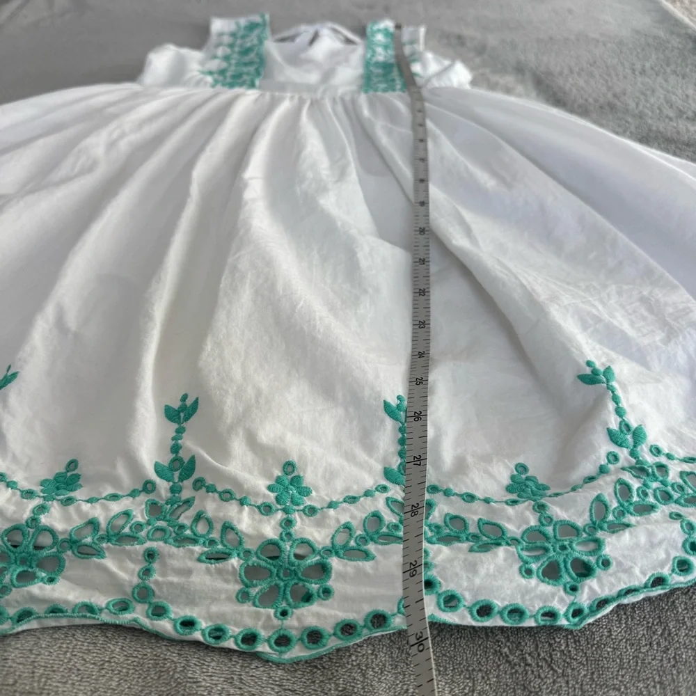 Janie and Jack Girls White Embroidered Cotton Dress Size 8 Button Back Summer